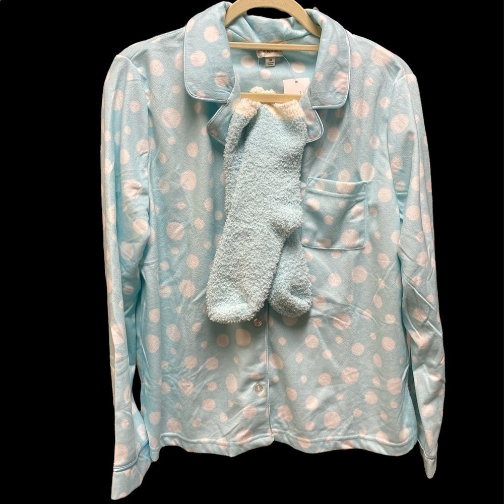 Kim Rogers sleep shirt with socks button down long sleeve size medium NWT